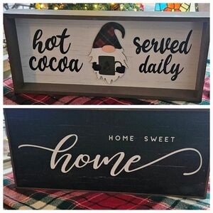 Kitchen 2 Sided Sign Stand Up Gnome Hot Chocolate Served Daily & Home Sweet Home